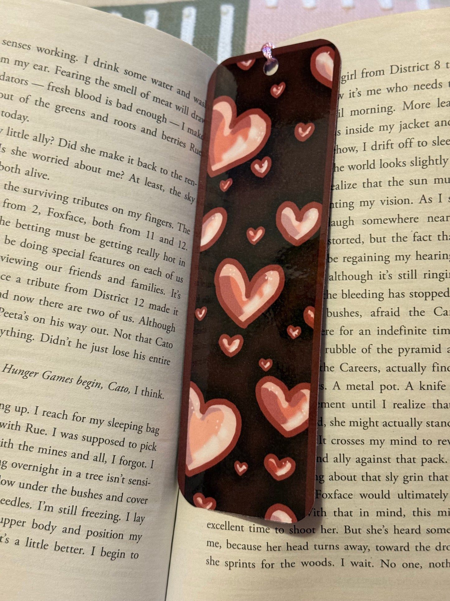 Pink Heart Laminated bookmark (with pink tassel)