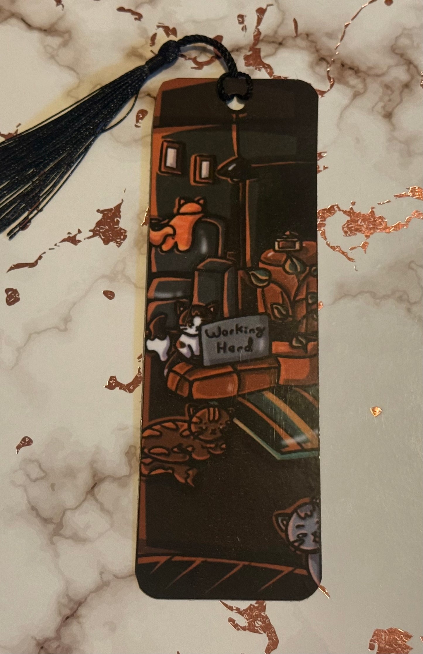 Working Hard Cats Bookmark (Laminated with tassel)