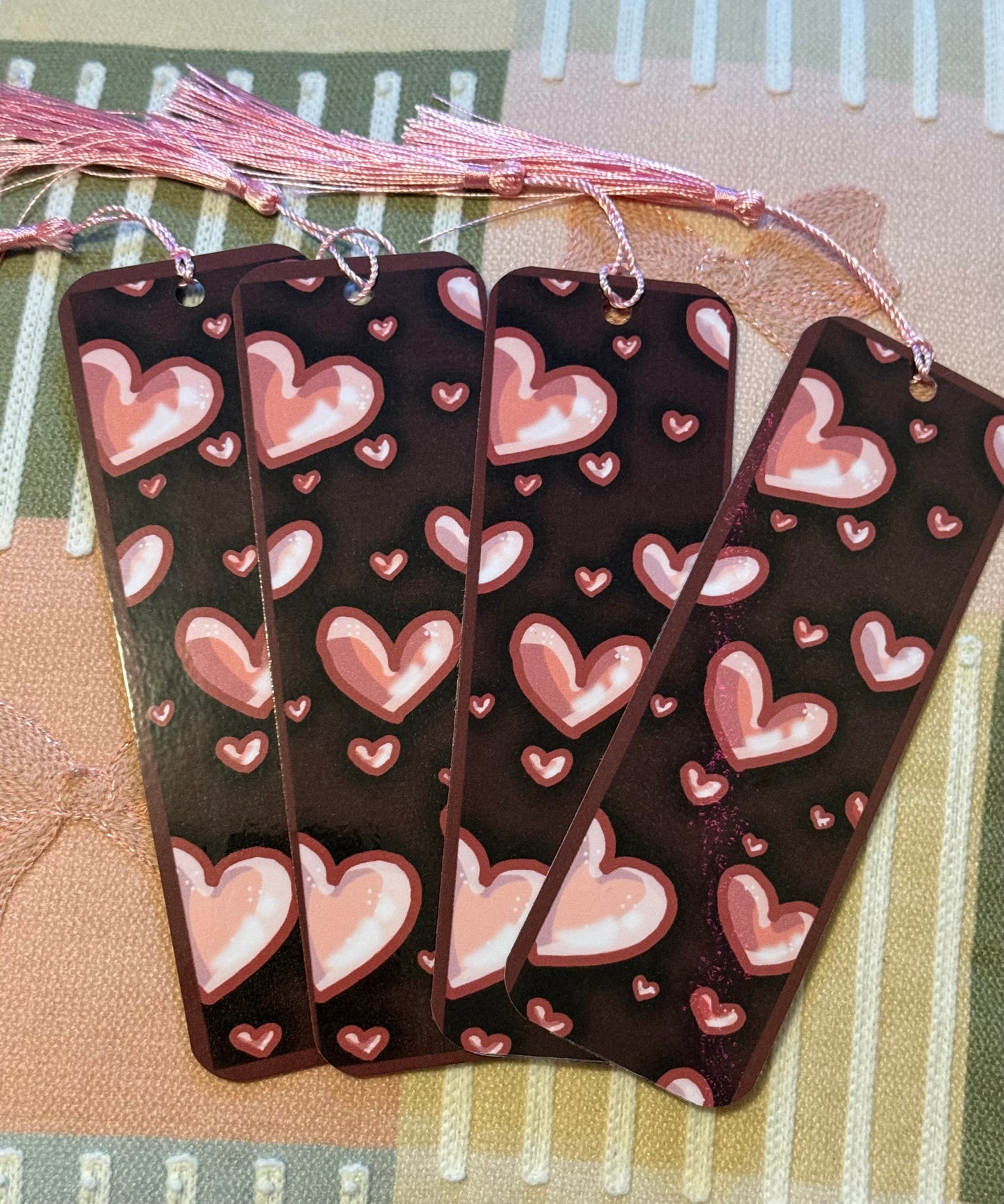 Pink Heart Laminated bookmark (with pink tassel)