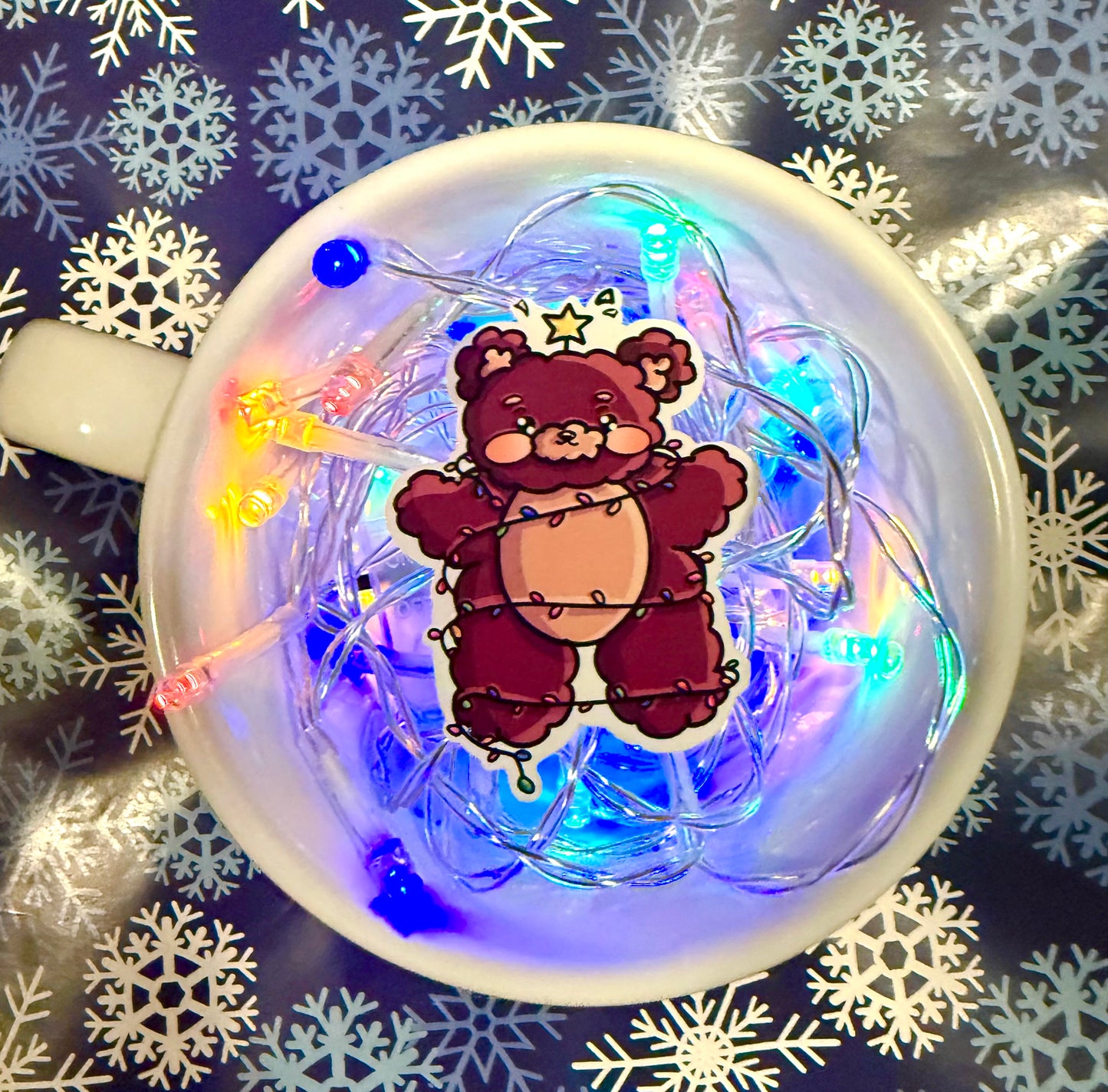 Matte Bear Christmas Lights Sticker