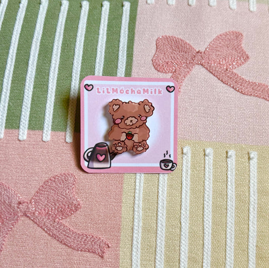 Bear🧸 Pin (pink heart backing)