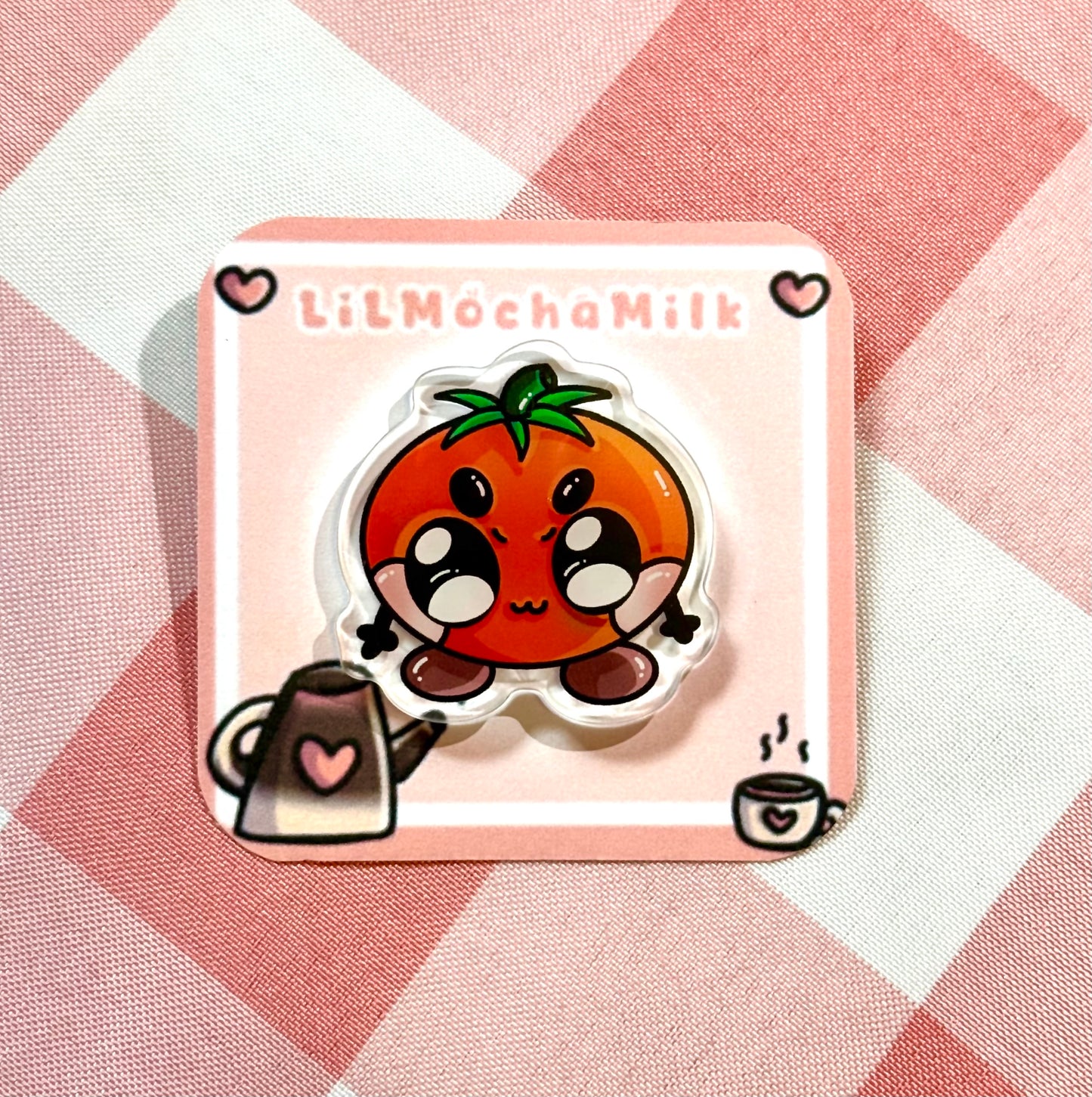 Gremlin Tomato Pin (pink heart backing)