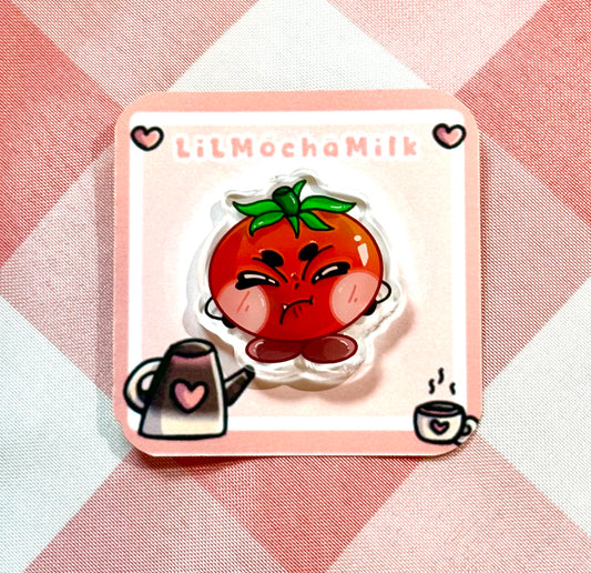 Grumpy Tomato Pin (pink heart backing)