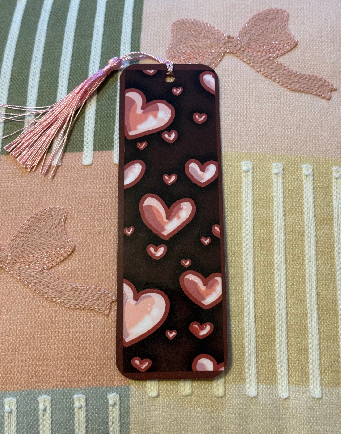 Pink Heart Laminated bookmark (with pink tassel)