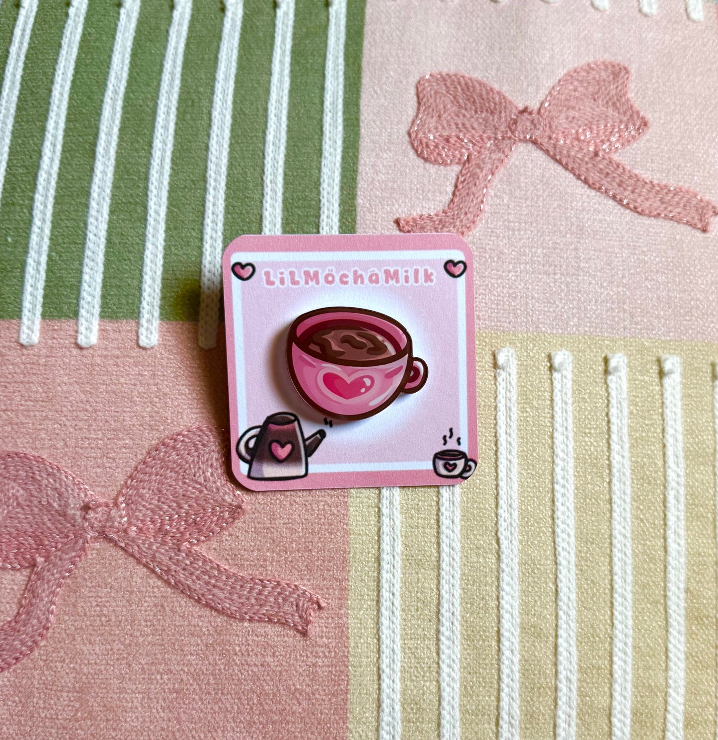 Pink Coffee Cup ☕️ Pin (pink heart backing)