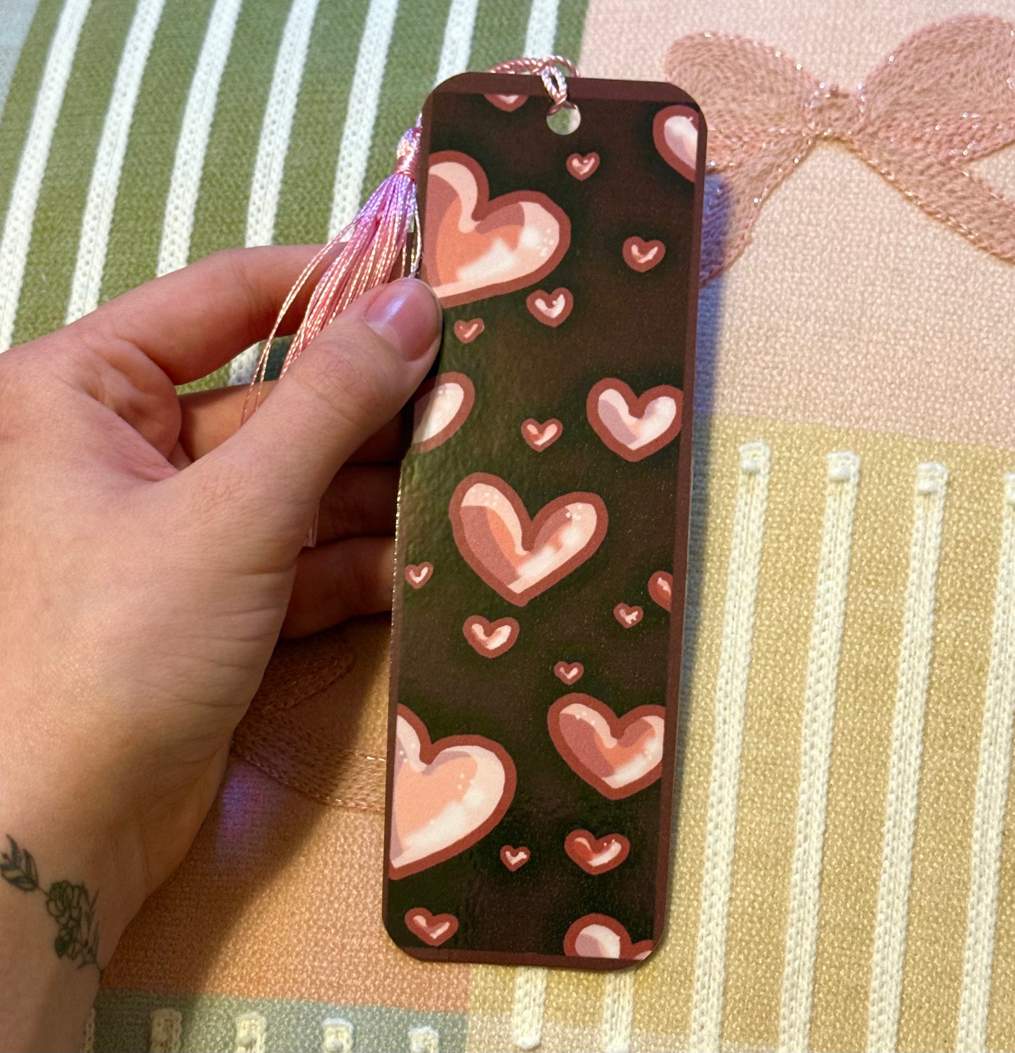 Pink Heart Laminated bookmark (with pink tassel)
