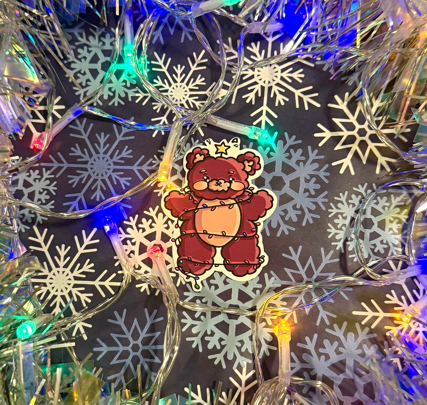 Matte Bear Christmas Lights Sticker