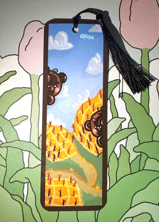 Shy Bears Tomato Field, Laminated Bookmark (black tassel)