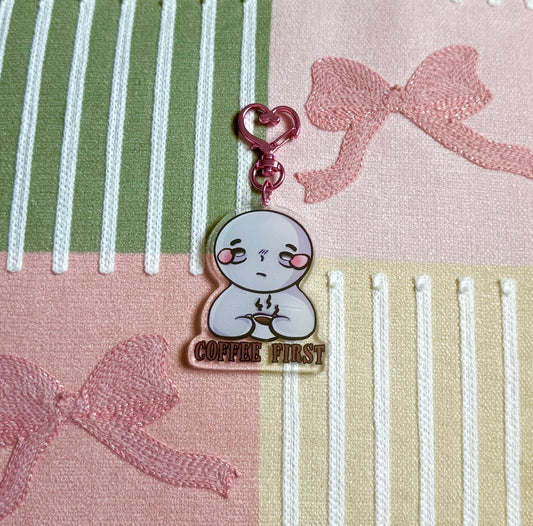 Coffee First ☕️ Keychain (pink heart heart chain)